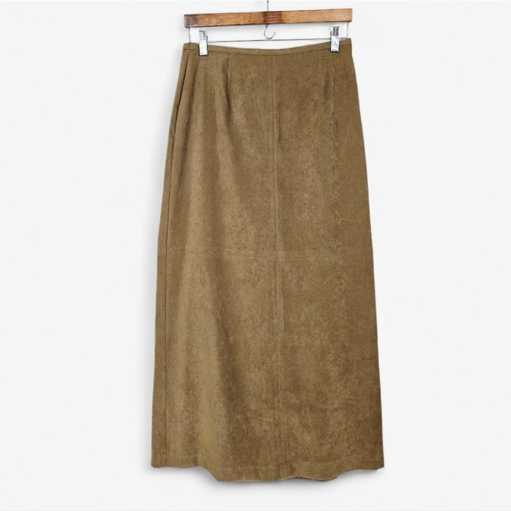 Vintage Norton McNaughton Microsuede Tan Camel Neutral Back Vent Midi Skirt 6